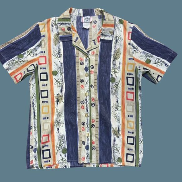 Tops - Cricket Lane Vintage Abstract Color Block Multicolored Shirt Cotton Women's 16